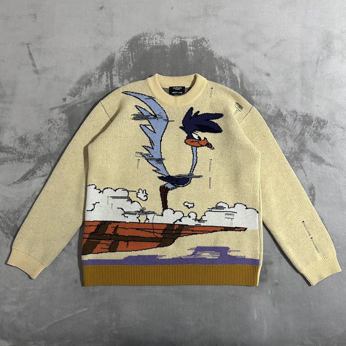 image of Calvin Klein 205W39Nyc Looney Tones Road Runner Sweater in Yellow, Men's (Size XS)