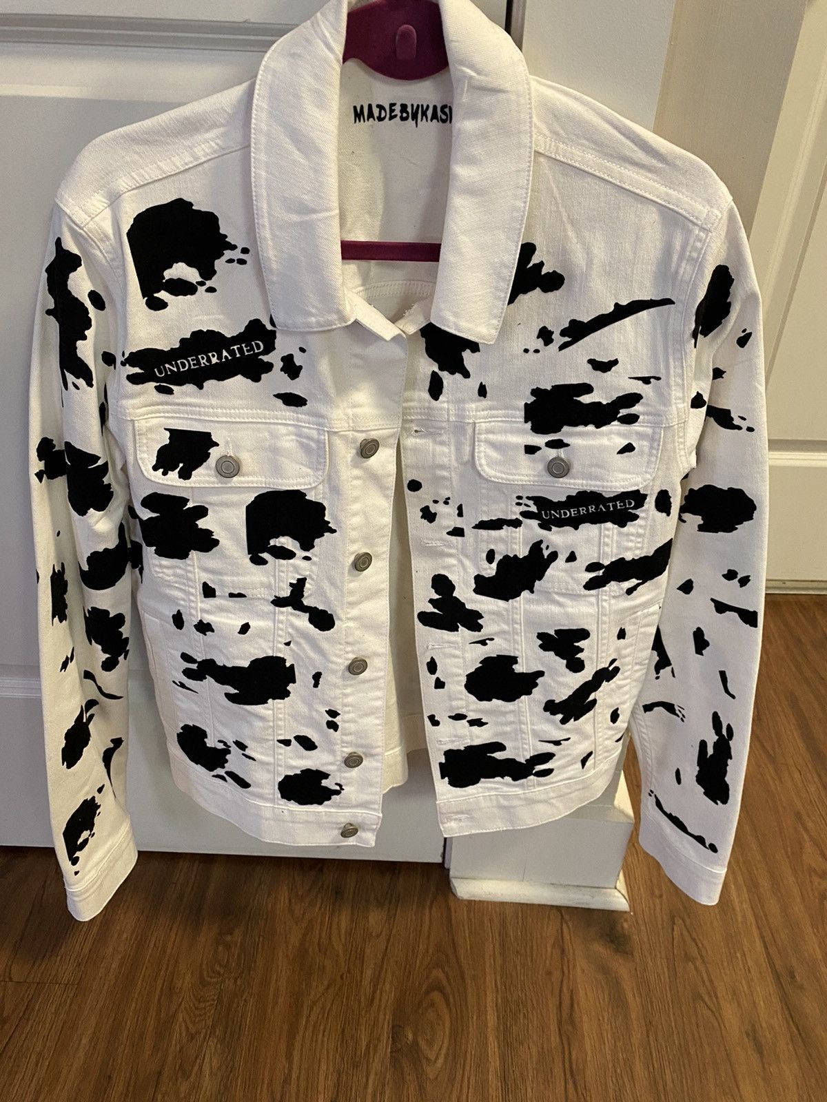 WHITE DENIM COW PRINT JACKET