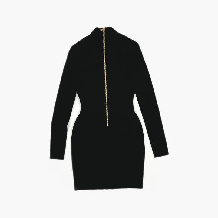 Balmain Balmain Black Long Sleeve Button Dress -2507 Size S / US 4 / IT 40 - 3 Thumbnail