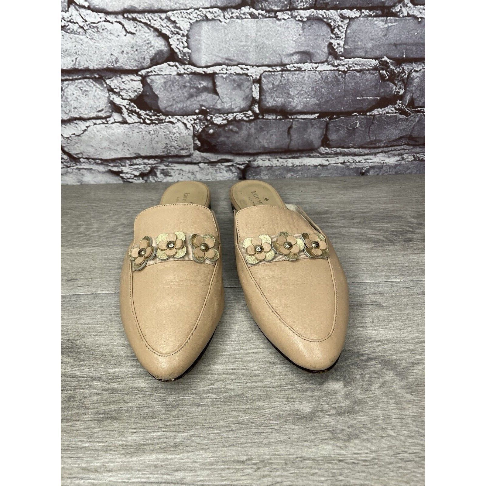Kate Spade Kate Spade Nude Pink Leather Floral Accent Pointed Mules Sho Size US 8 / IT 38 - 23 Thumbnail