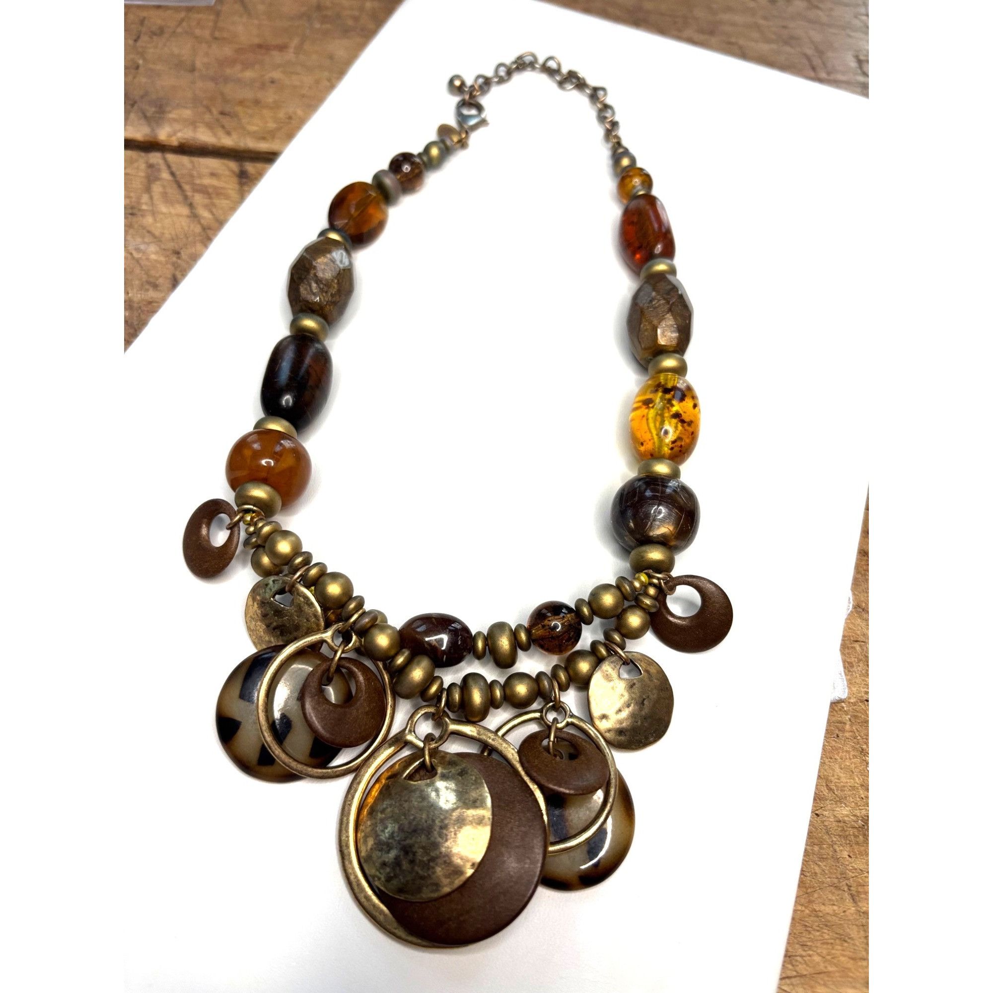 Other Chicos Multi-Bead Necklace With Metal Discs & Adjustable Cha Size ONE SIZE - 2 Thumbnail