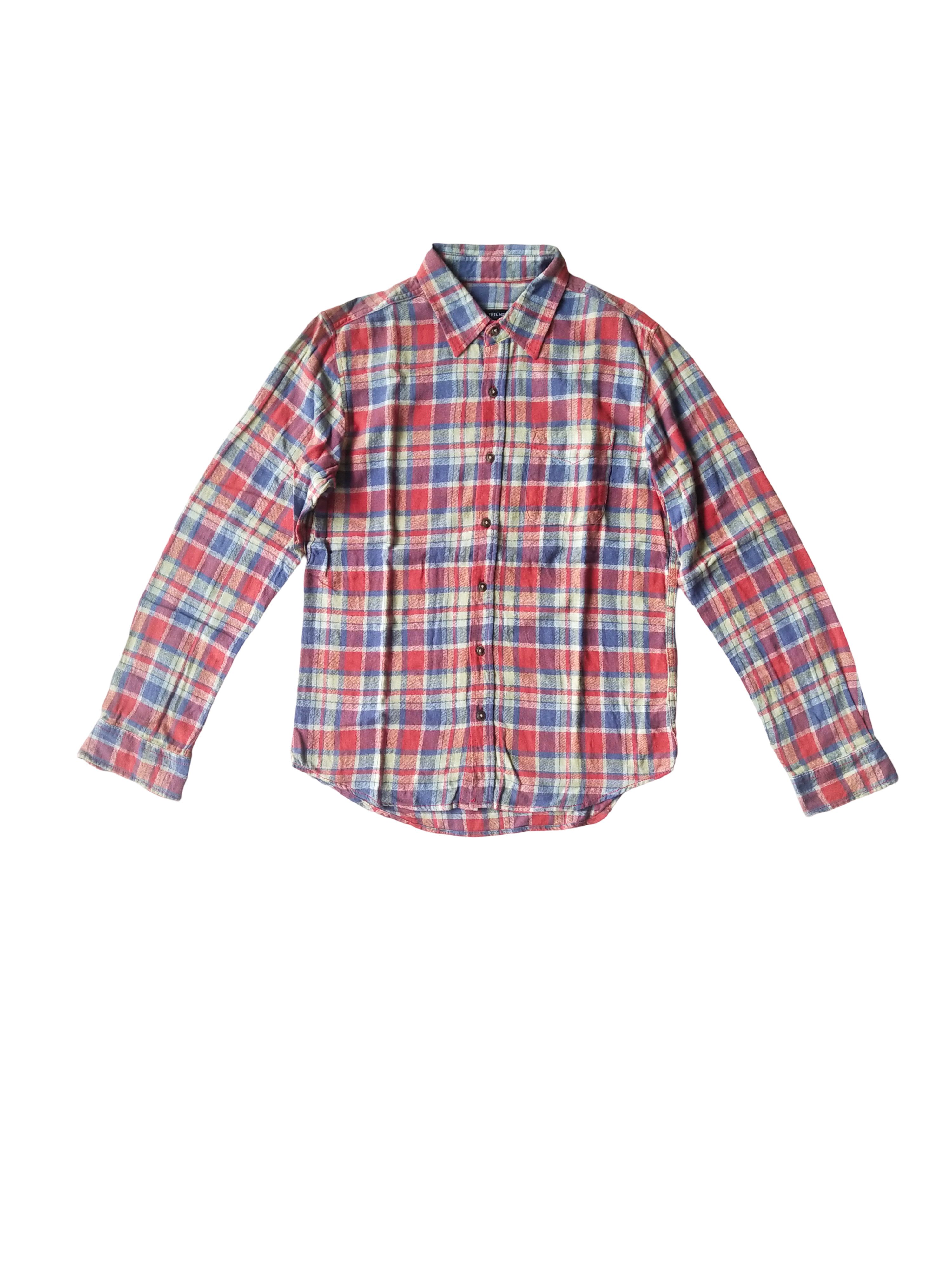 Tete Homme Tete Homme Plaid Flannel Shirt Red Blue Check Size US M / EU 48-50 / 2 - 1 Thumbnail