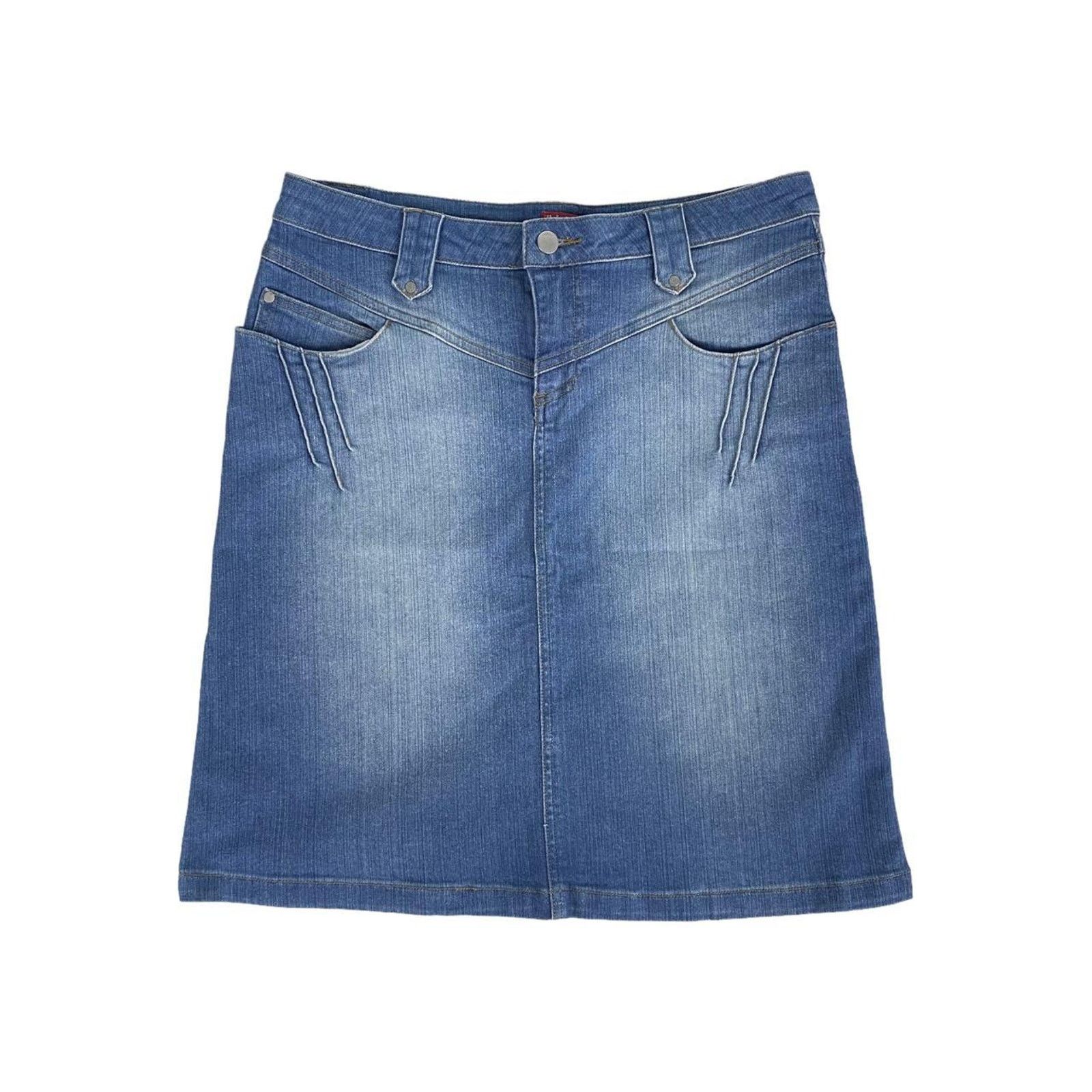 Other × Vintage Elle Y2K Vintage Mid Rise Jean Denim Midi Skirt UK Size 12 Size 30" / US 8 / IT 44 - 1 Thumbnail