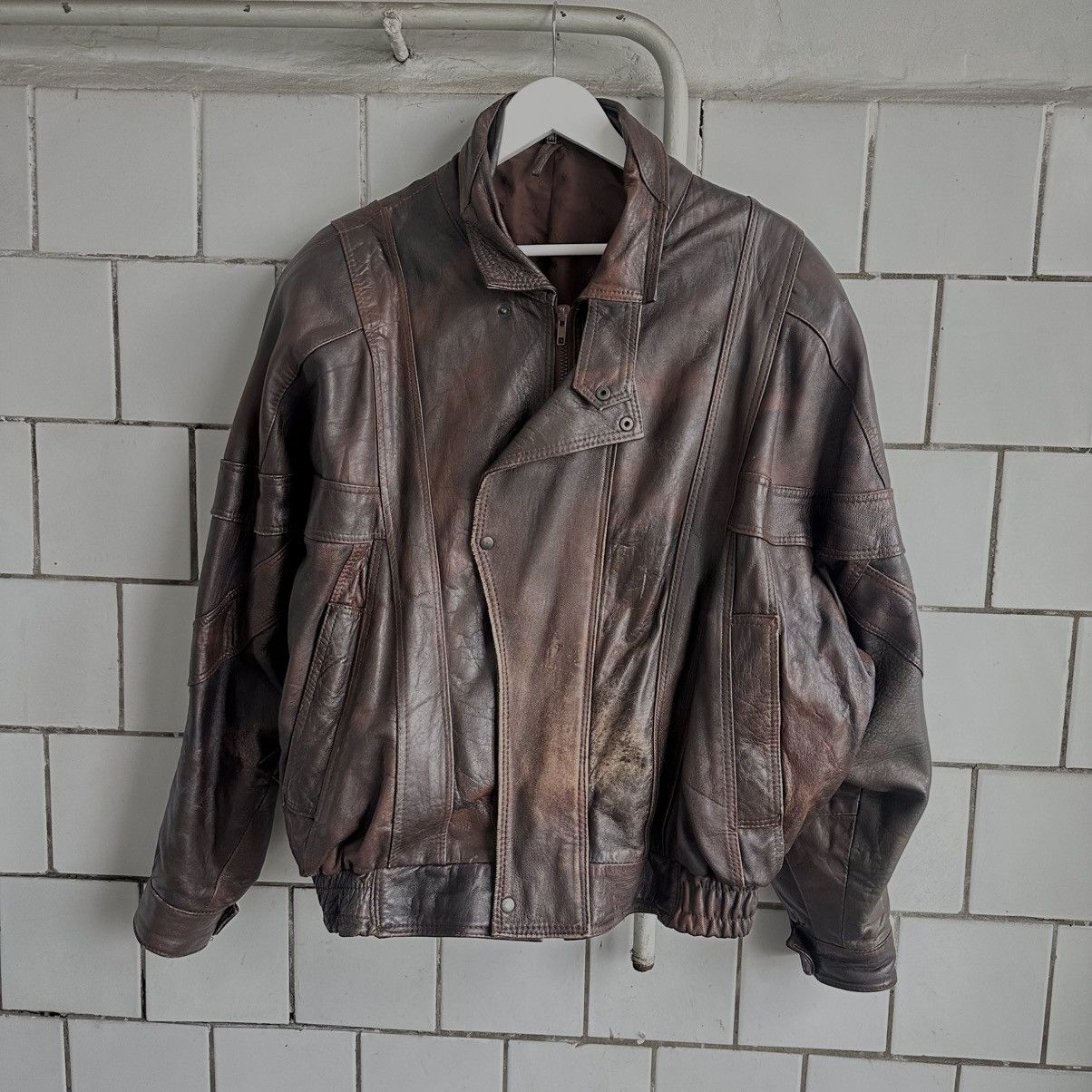 Japanese Brand × Leather Vintage Japanese Style Leather Jacket 90s Crazy Fit Y2K Size US M / EU 48-50 / 2 - 1 Thumbnail