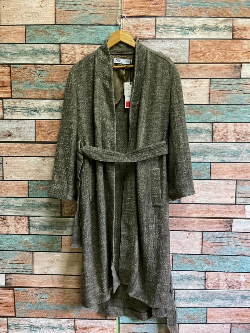 Zara ZARA Textured Belted Long Coat Size XS / US 0-2 / IT 36-38 - 1 Thumbnail