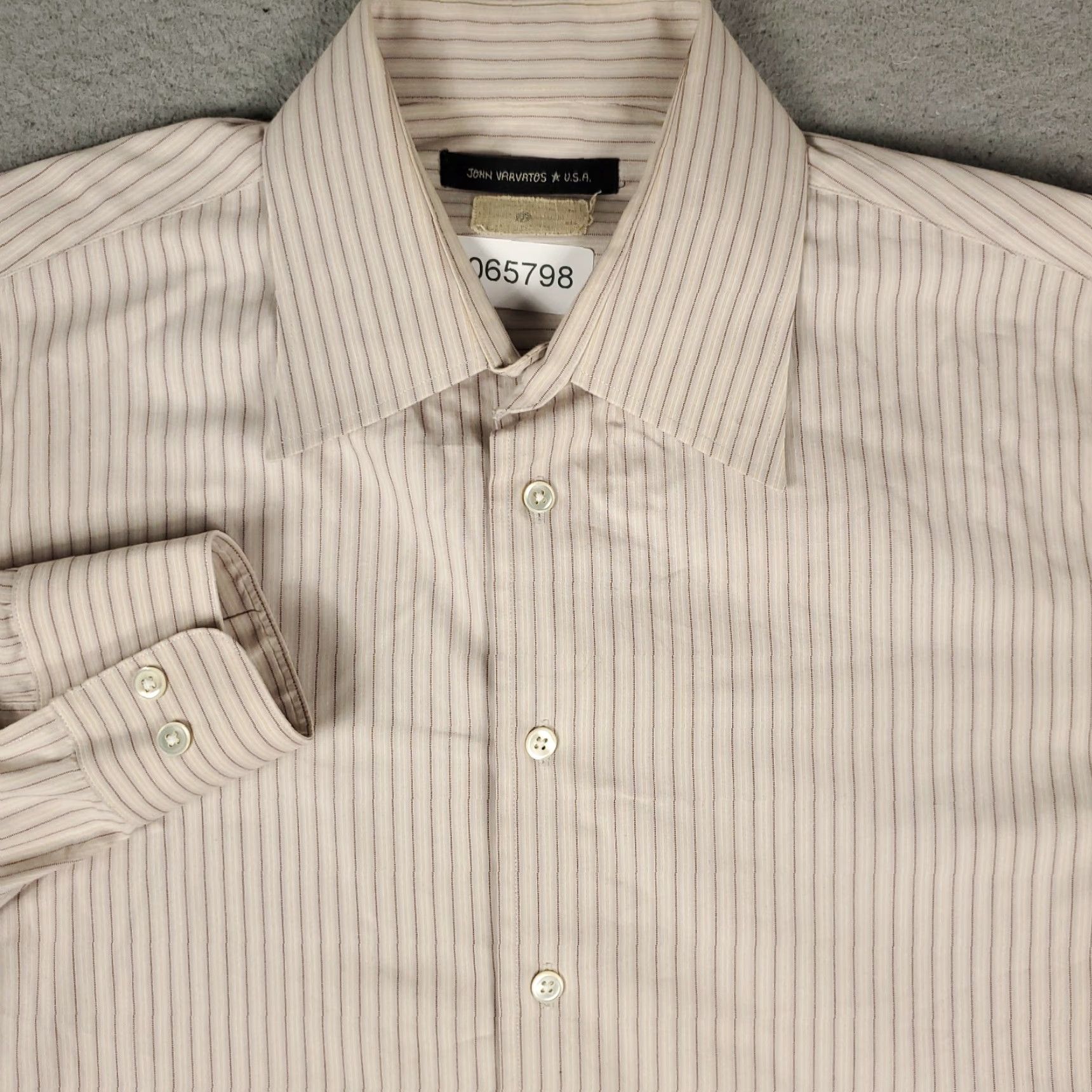 John Varvatos John Varvatos Shirt Mens 16 Beige Striped Dress Button Up Long Sleeve Size 42R - 2 Thumbnail
