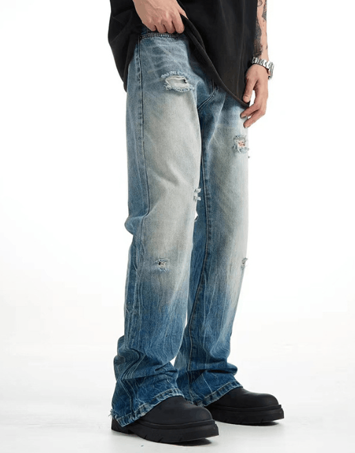 Japanese Brand × Jean American gradient men's retro light washed ripped jeans Size US 32 / EU 48 - 2 Thumbnail