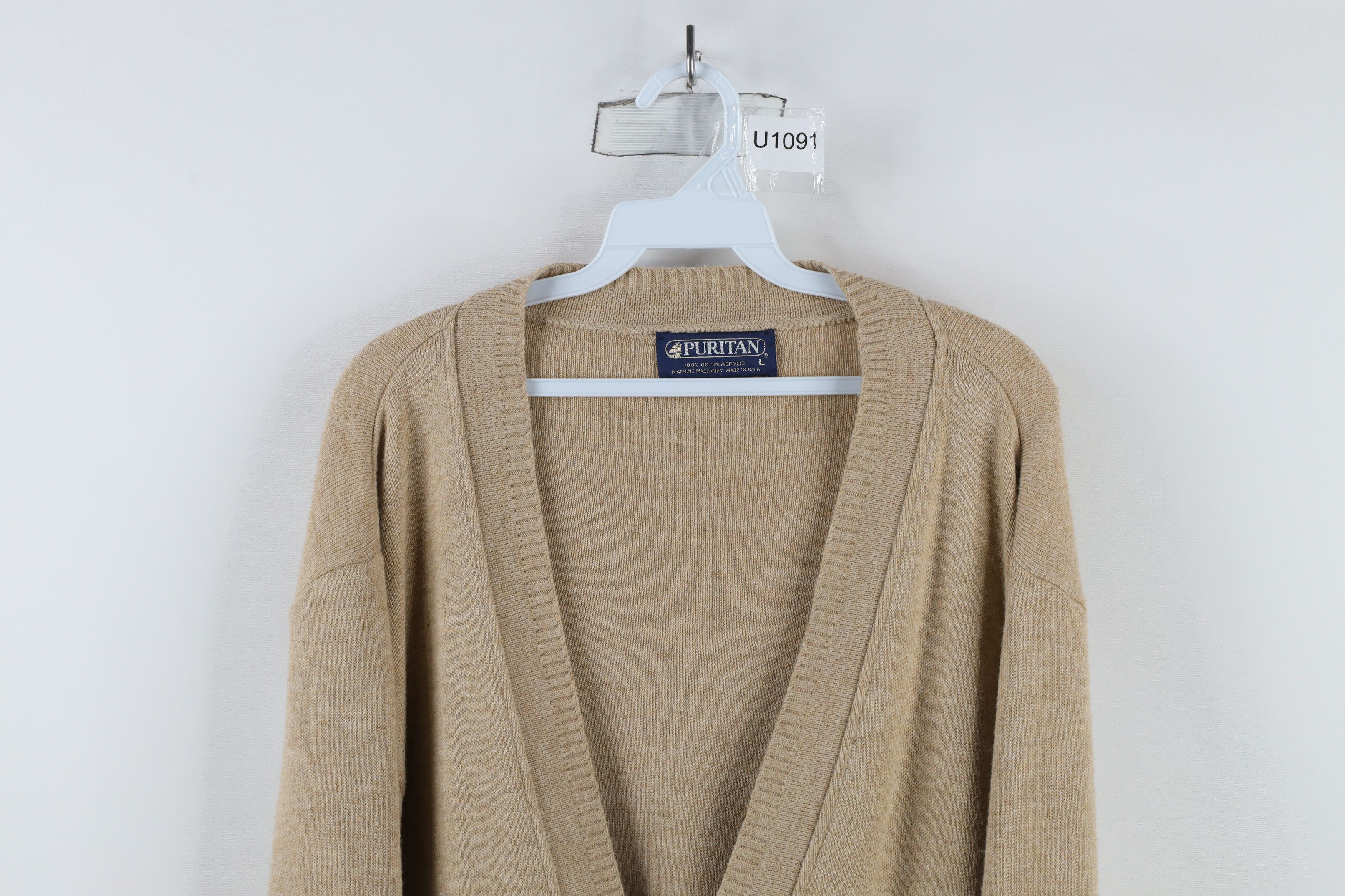 Vintage Vintage 90s Streetwear Cardigan Sweater Beige USA Acrylic Size US L / EU 52-54 / 3 - 2 Thumbnail