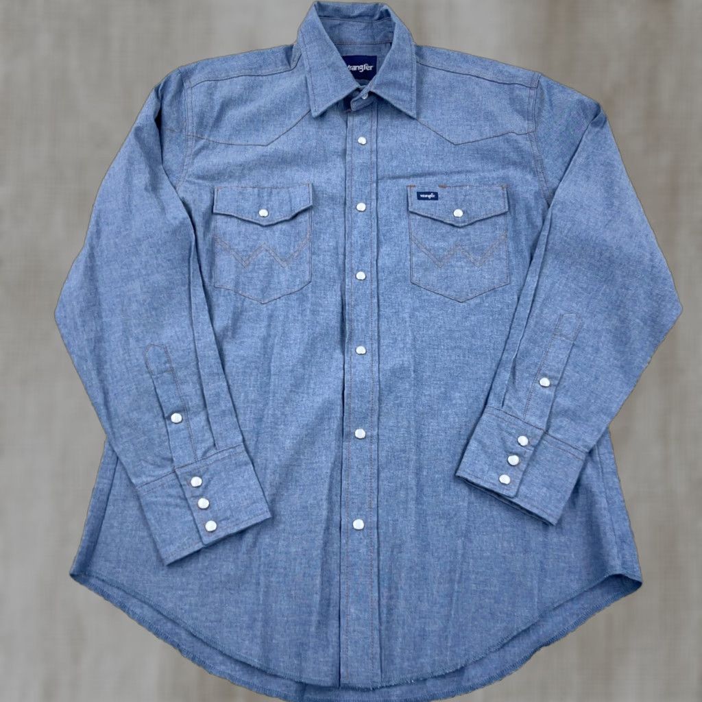 Wrangler Wrangler Men's Denim Shirt Large Blue Western Cowboy Pearl Snap Casual Workwear 90s Outdoor Size US L / EU 52-54 / 3 - 1 Thumbnail
