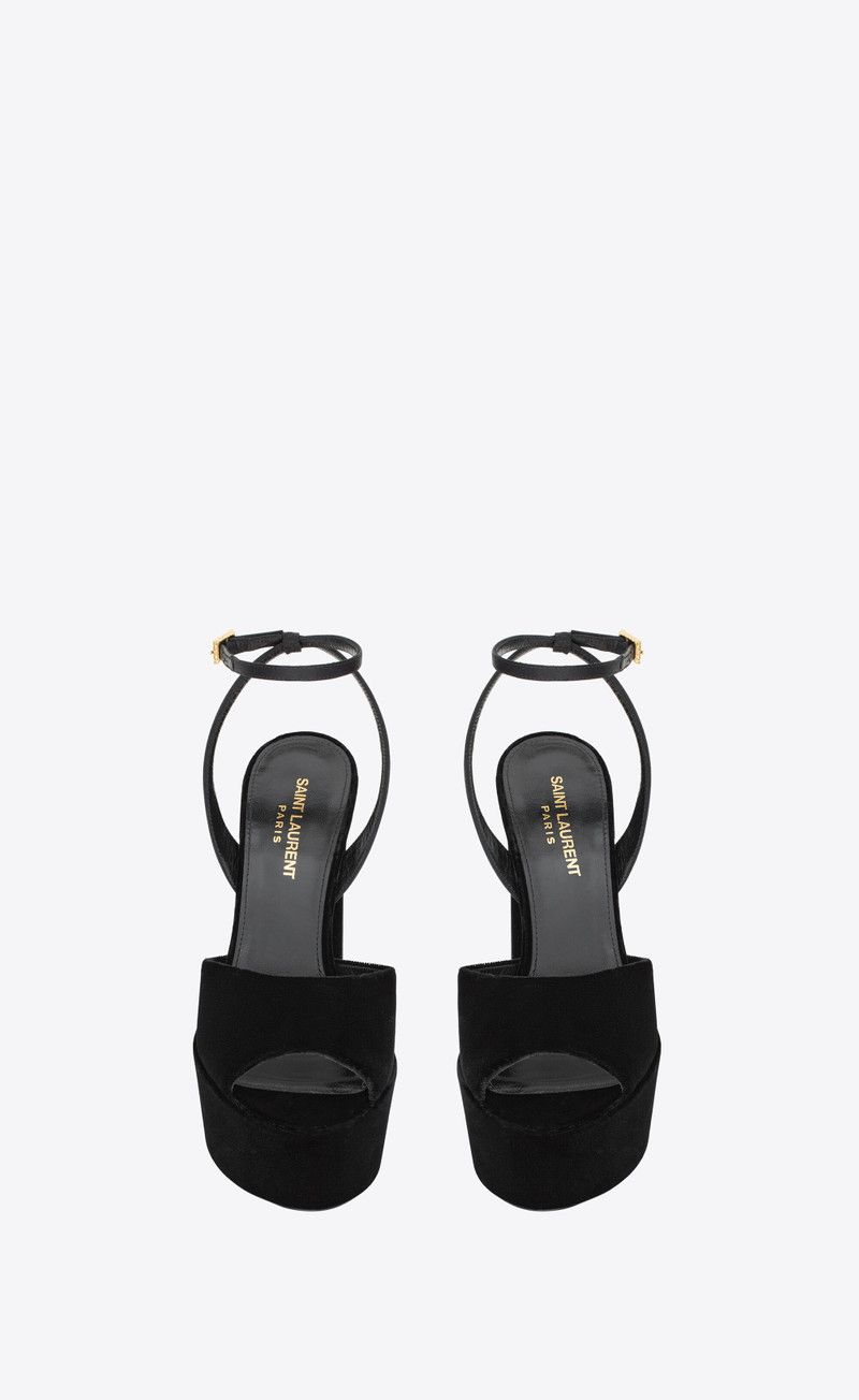 Saint Laurent Paris o1bcso1str0226 Jodie Platform Sandals In Velvet in Black Size US 9 / IT 39 - 3 Thumbnail