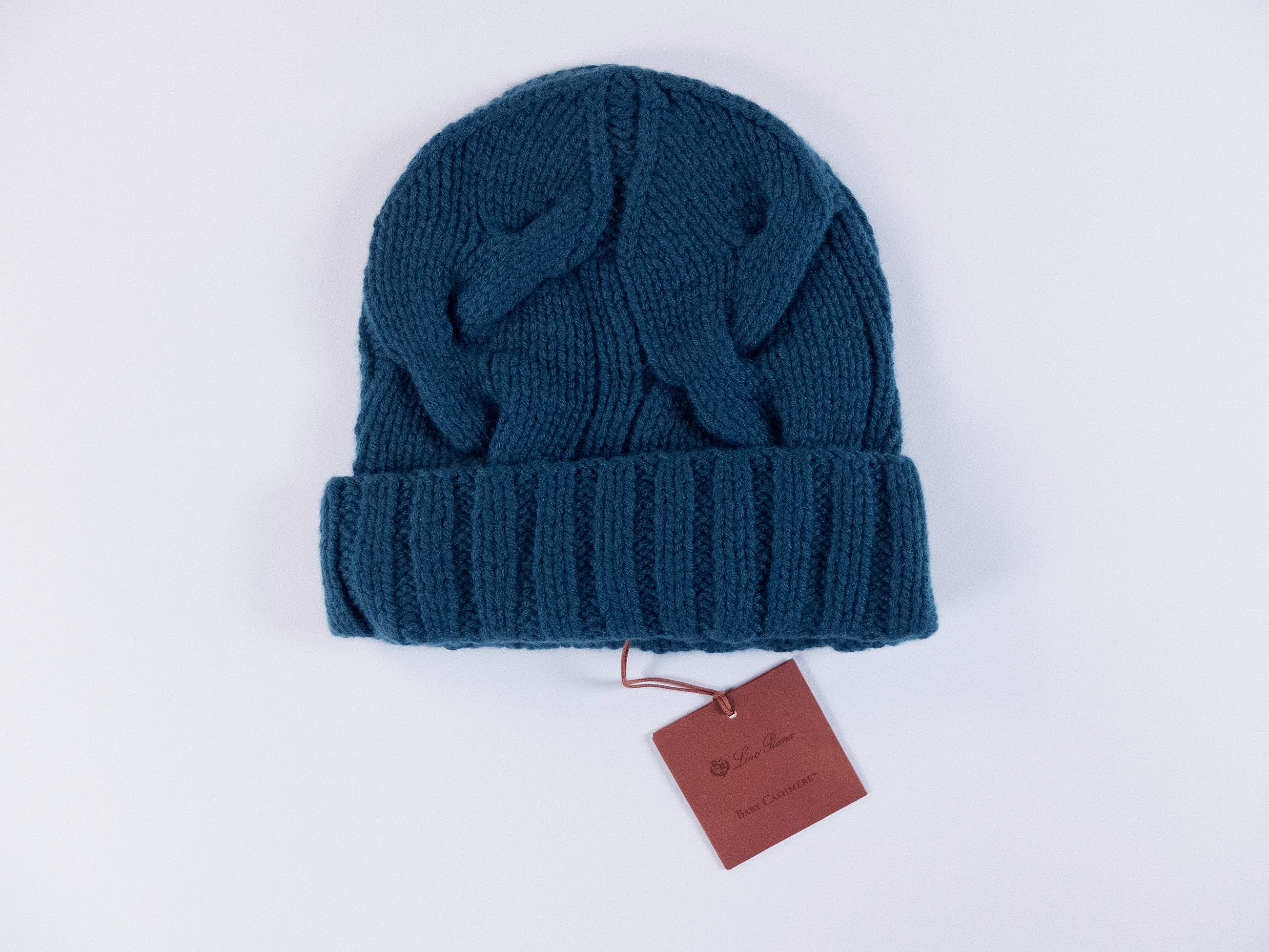 LORO PIANA Courchevel blue baby cashmere beanie hat q