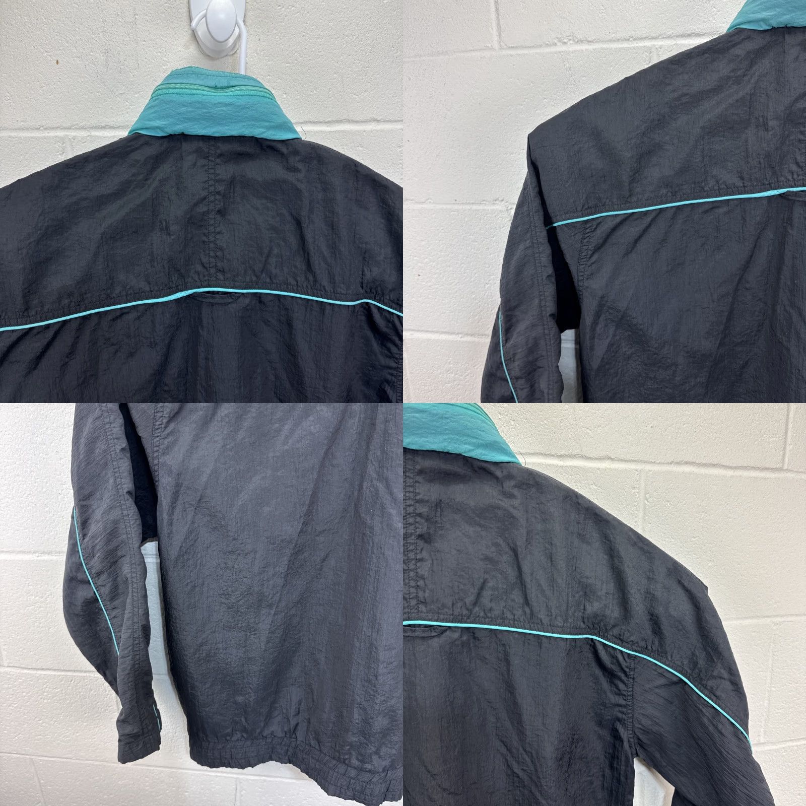 Nike VINTAGE Nike Jacket Windbreaker Black Teal Large Full Zip Hooded 80s 90s Swoosh Size US L / EU 52-54 / 3 - 9 Thumbnail