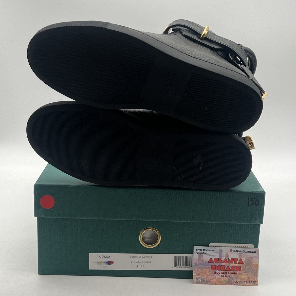 Barneys New York Buscemi 100MM Mid Top Sneakers Black Leather Gold Trainers Size US 9 / EU 42 - 8 Thumbnail