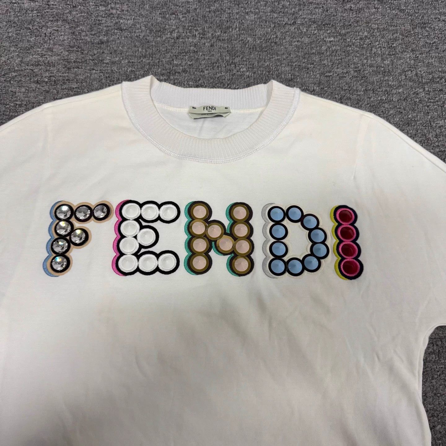 Fendi Fendi Studded Logo Knit Collar Short Tee 38 Size XS / US 0-2 / IT 36-38 - 4 Thumbnail