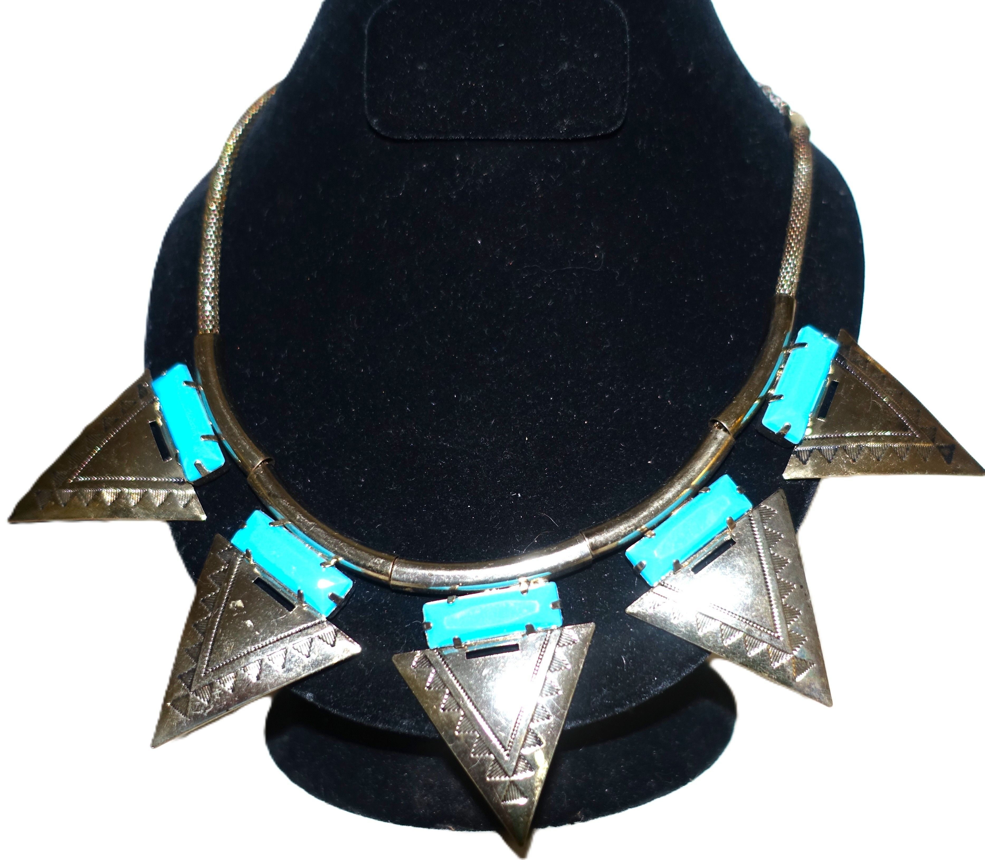 Vintage Silver Tone Turquoise Chain Choker Necklace Size ONE SIZE - 1 Thumbnail