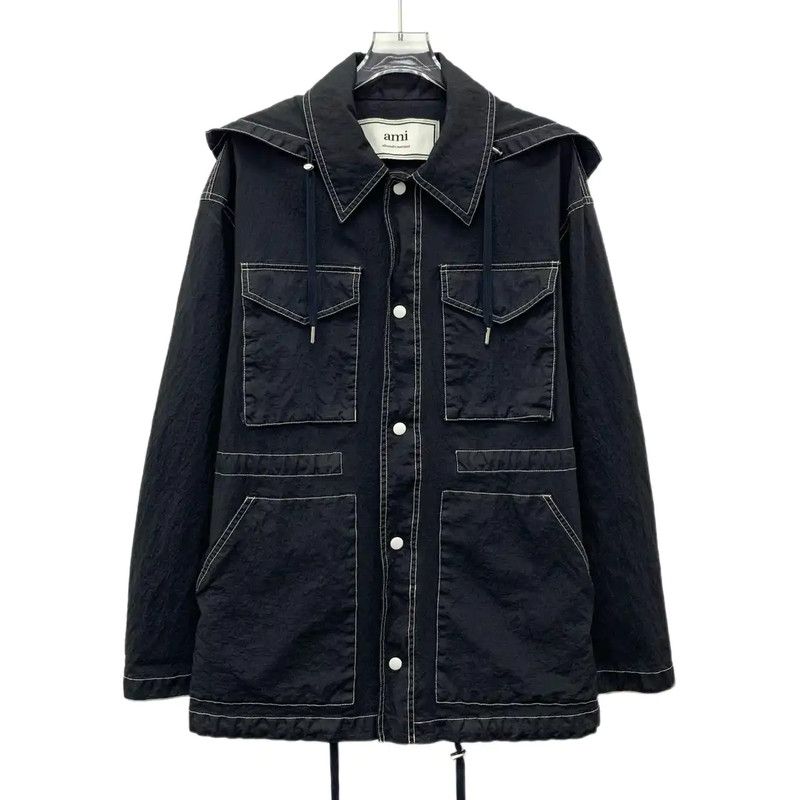 AMI Black Nylon Men's Windbreaker 0089