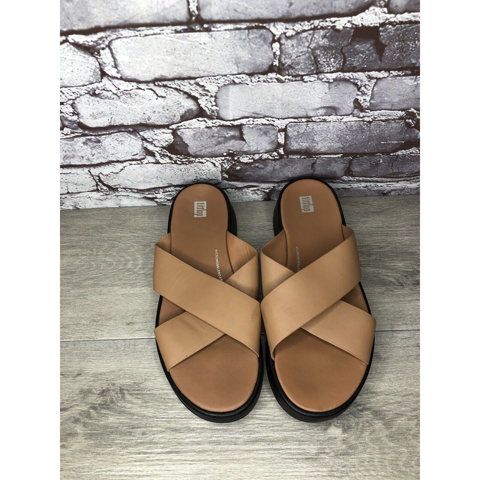 Other Fitflop F-Mode Brown Leather Flatform Cross Strap Slides Wom Size US 10 / IT 40 - 22 Thumbnail