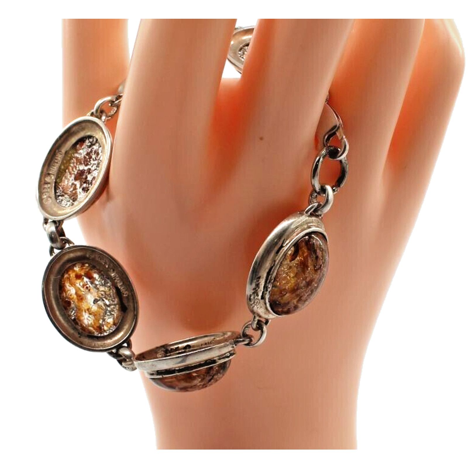 Other Thailand Art Glass Cabochon Bracelet • Gold Foil •925 Silver Size ONE SIZE - 3 Thumbnail
