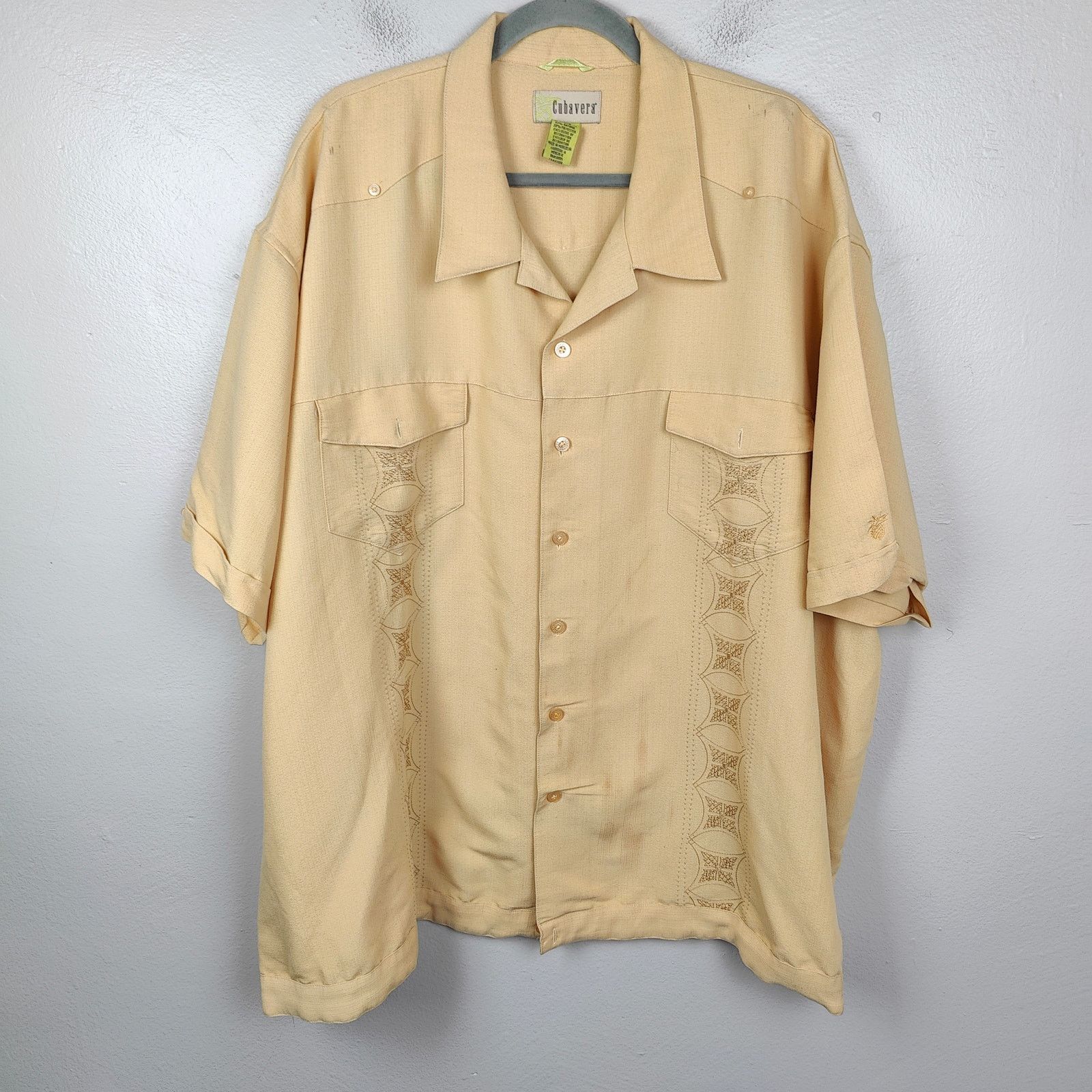 Cubavera Cubavera Rayon Blend Hawaiian Shirt Mens 4XL Pale Yellow Size US XXL / EU 58 / 5 - 1 Thumbnail