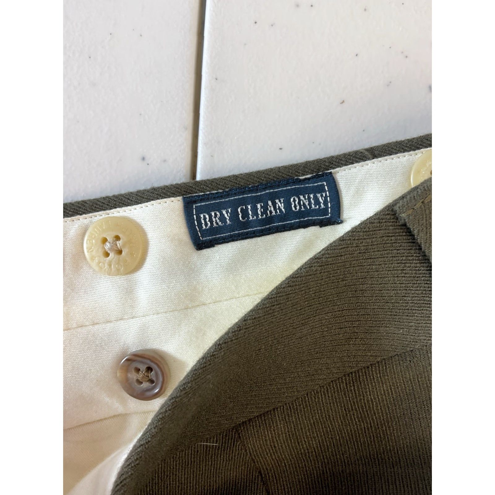 VINTAGE Polo Ralph Lauren Dress Pants Mens Wool Green 90s Preppy 34x30 Straight Front Dry Clean Only Suspenders