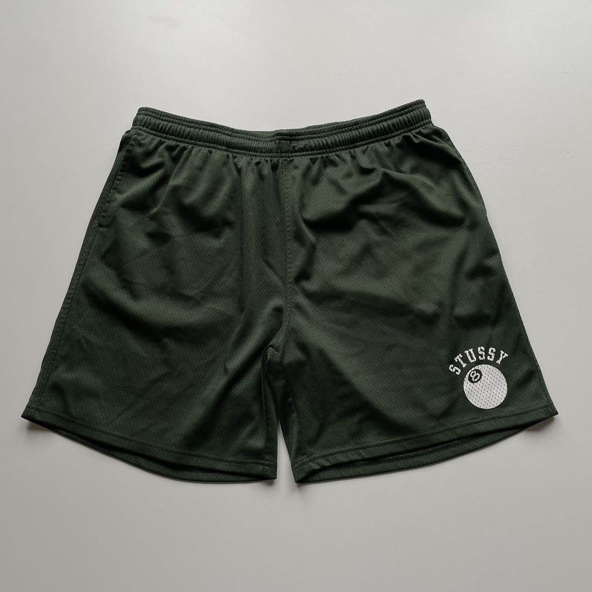 image of Vintage Stussy Eight Ball Graphic Mesh Shorts Green, Men's (Size 36)