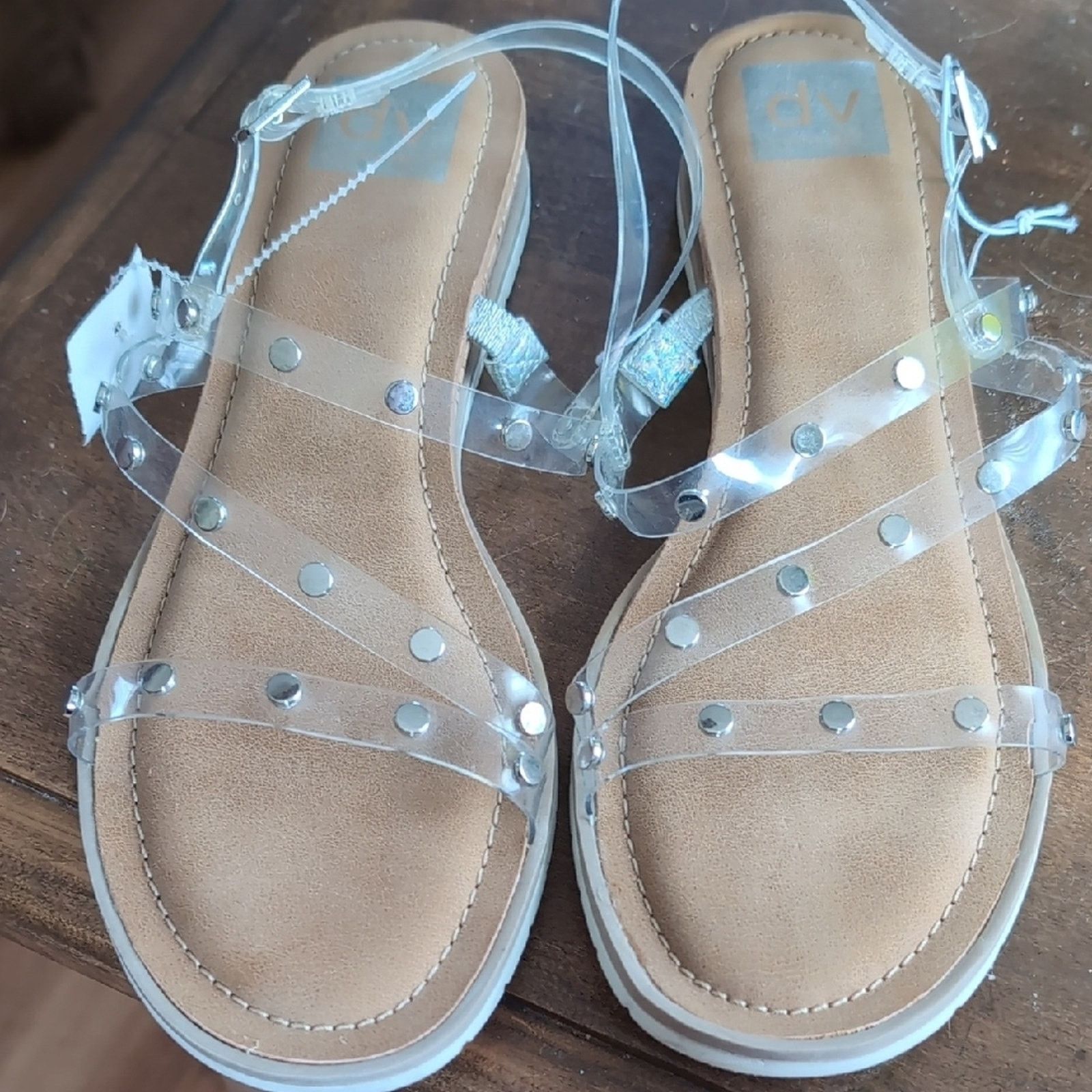 Dolce Vita Dolce Vita Stylish Tan Sandals with Clear Studded Straps Size US 10 / IT 40 - 1 Thumbnail