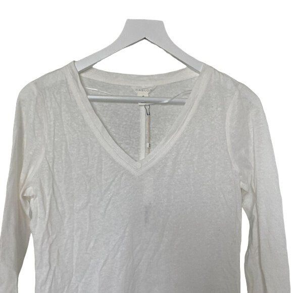 Other Caslon Ivory Shimmer Lightweight Long Sleeve V-Neck Tee Size XS / US 0-2 / IT 36-38 - 2 Thumbnail