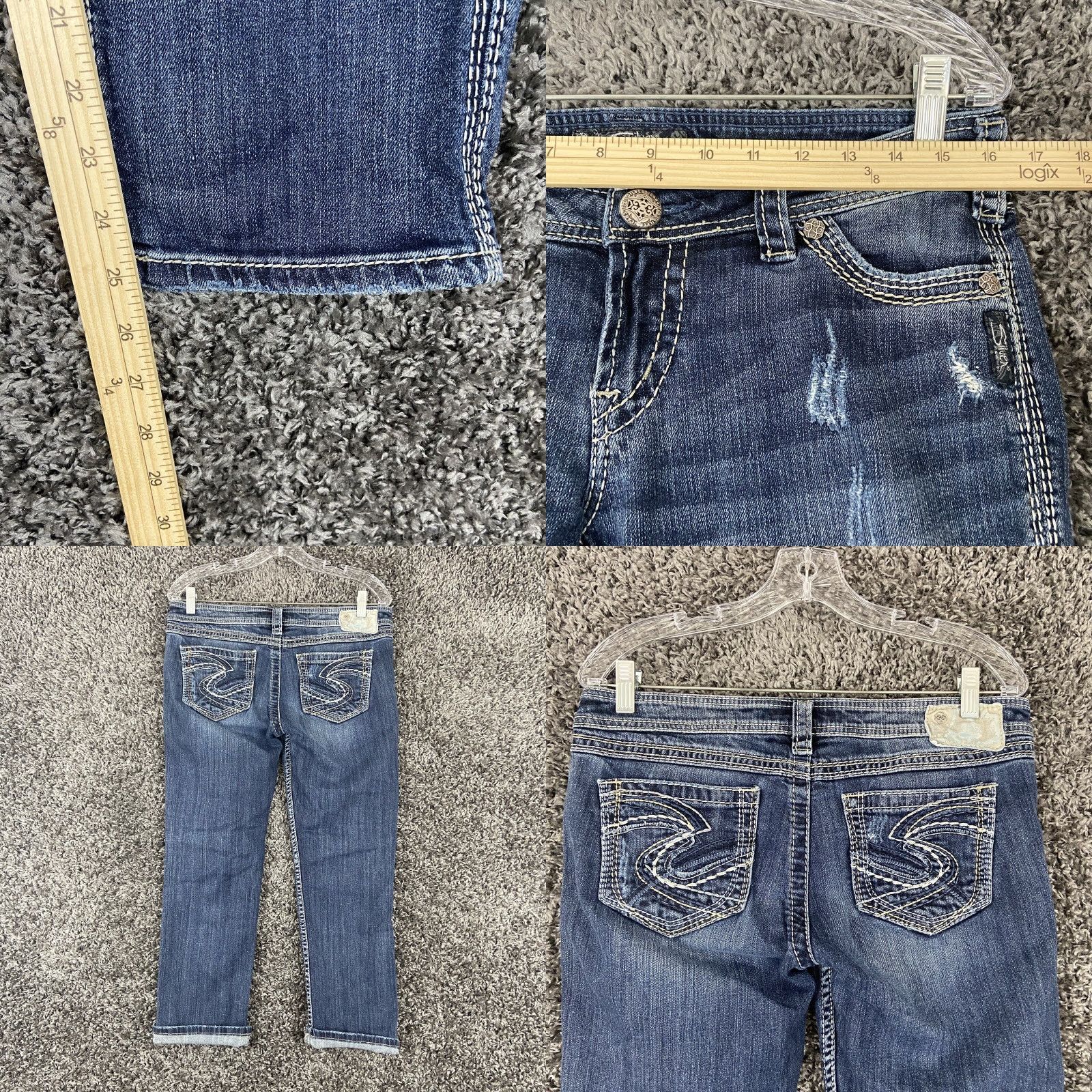 Silver Jeans Co. Silver Jeans Capri Jeans Women W29 Distressed Heavy Stitch Blue Womens Size 29" - 8 Thumbnail