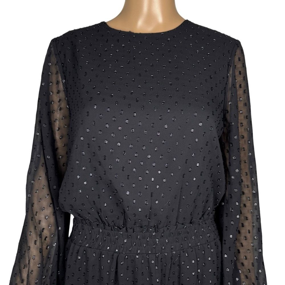 Express Express Clip Dot Long Sleeve Tiered Mini Black Dress Size L Size L / US 10 / IT 46 - 3 Thumbnail