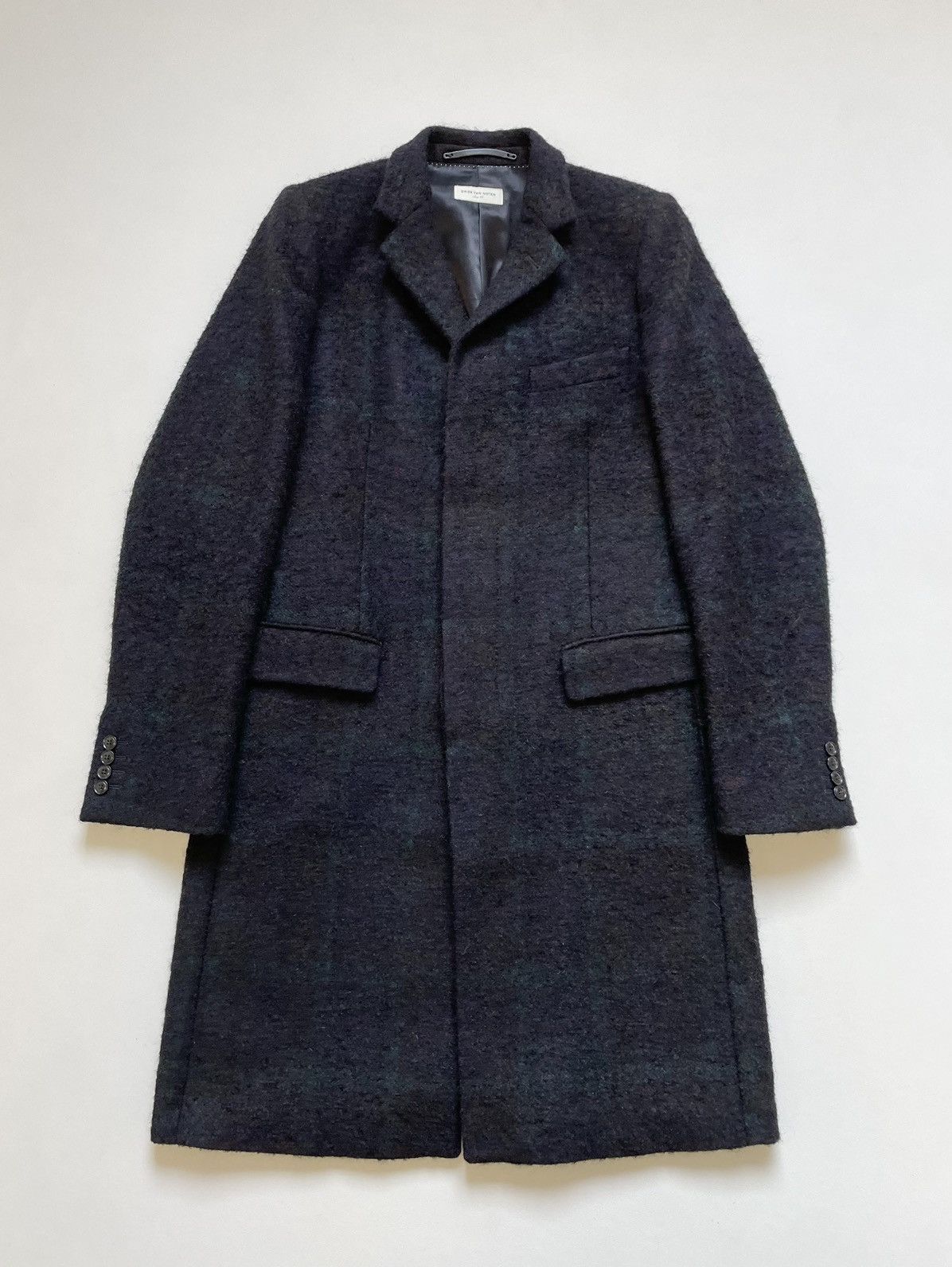 Dries Van Noten Black Boucle Check Wool Overcoat Size US S / EU 44-46 / 1 - 1 Thumbnail