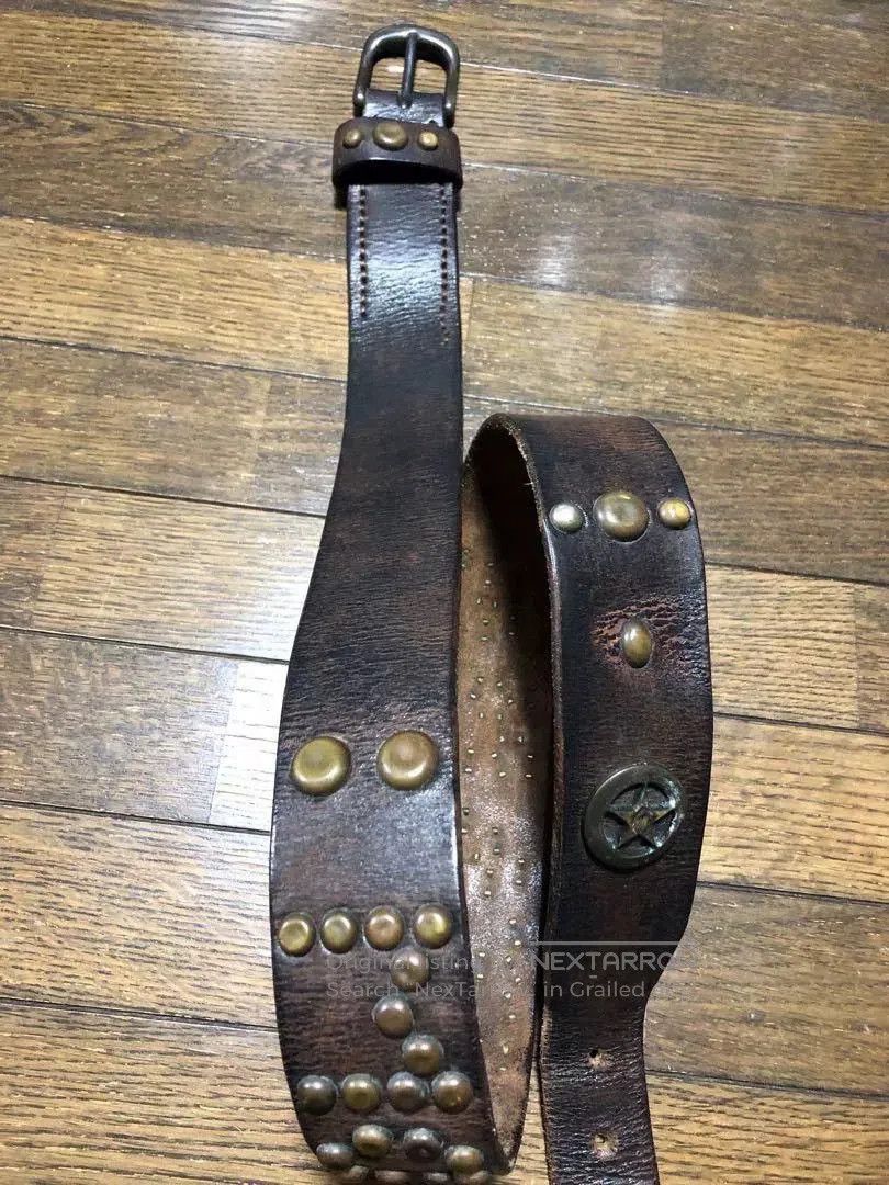 RRL Ralph Lauren vintage rrl montana leather belt with brass studs. Size ONE SIZE - 6 Thumbnail