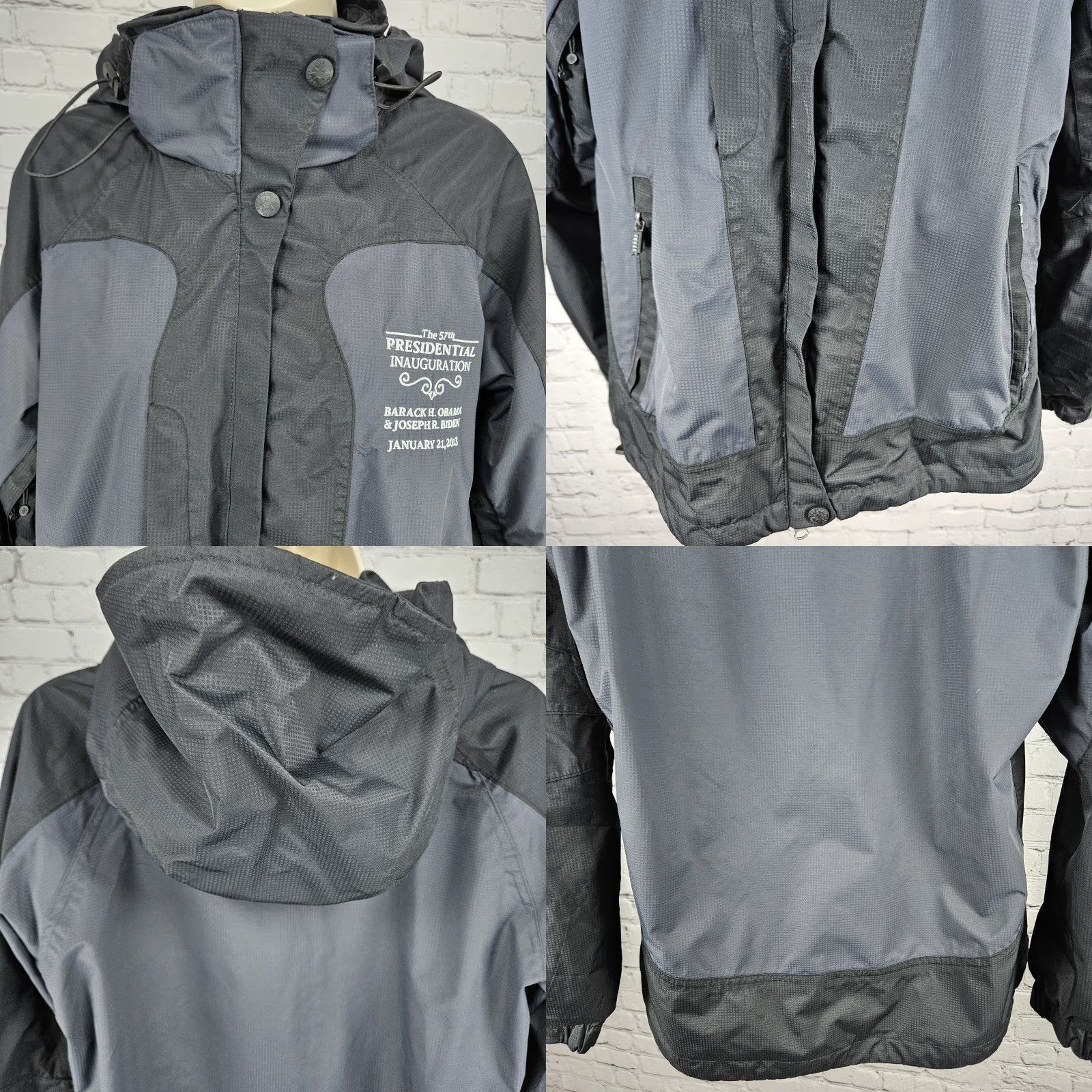 Vintage VINTAGE USA 57th Inauguration Obama Biden North End Black Hooded Jacket Large L Women Casual Workwear Zip Snap Embroidered Logo Packable Inner Pockets Size L / US 10 / IT 46 - 8 Thumbnail