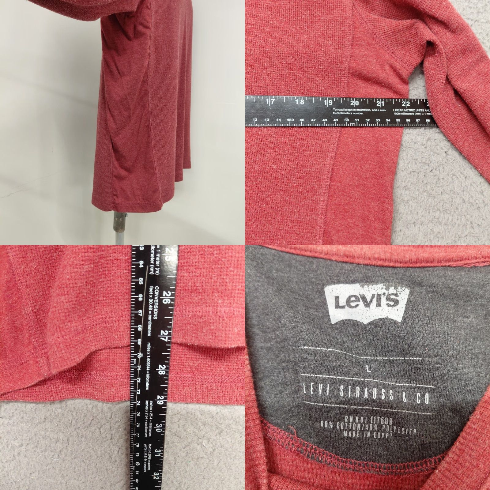 Levi's Levi’s Shirt Men’s Large Red Long Sleeve Crew Neck Thermal Tee Soft Size US L / EU 52-54 / 3 - 8 Thumbnail