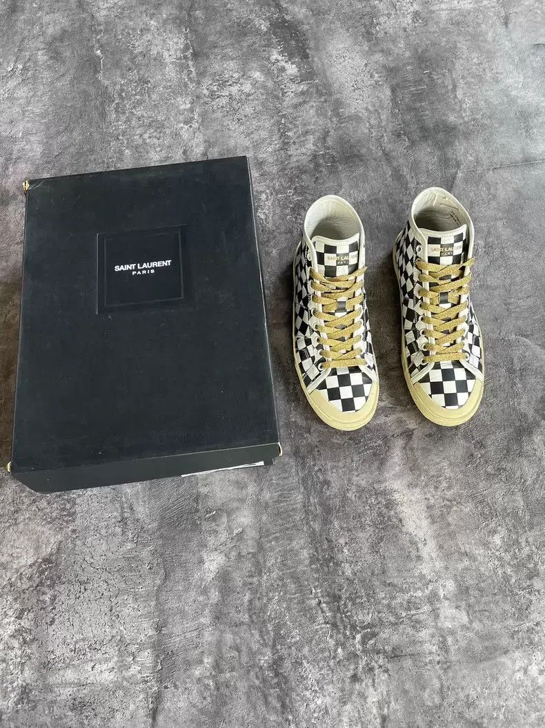 Saint Laurent Paris Saint Laurent Paris Chessboard Patchwork Canvas Shoes Size US 7 / EU 40 - 1 Thumbnail