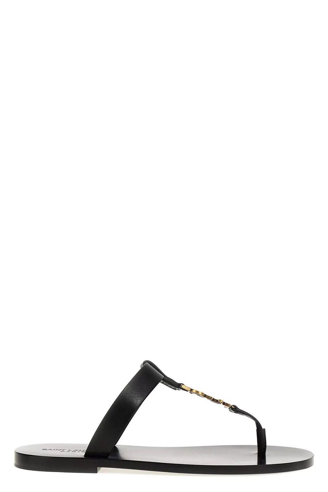 YSL Cassandre Black Leather Thong Sandals