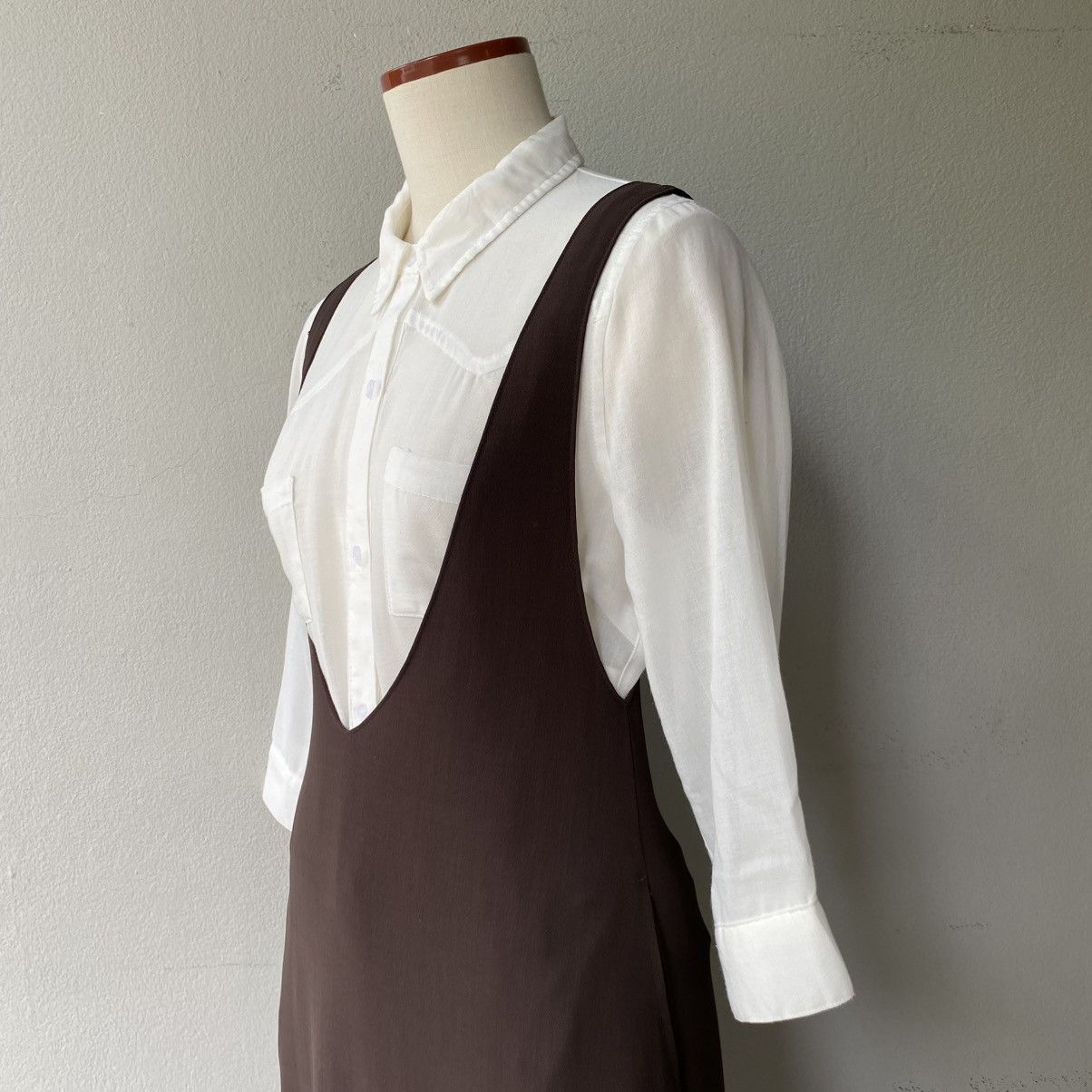 Y's Y’s Brown Deep V-Neck Sleeveless Midi Dress Size M / US 6-8 / IT 42-44 - 19 Thumbnail