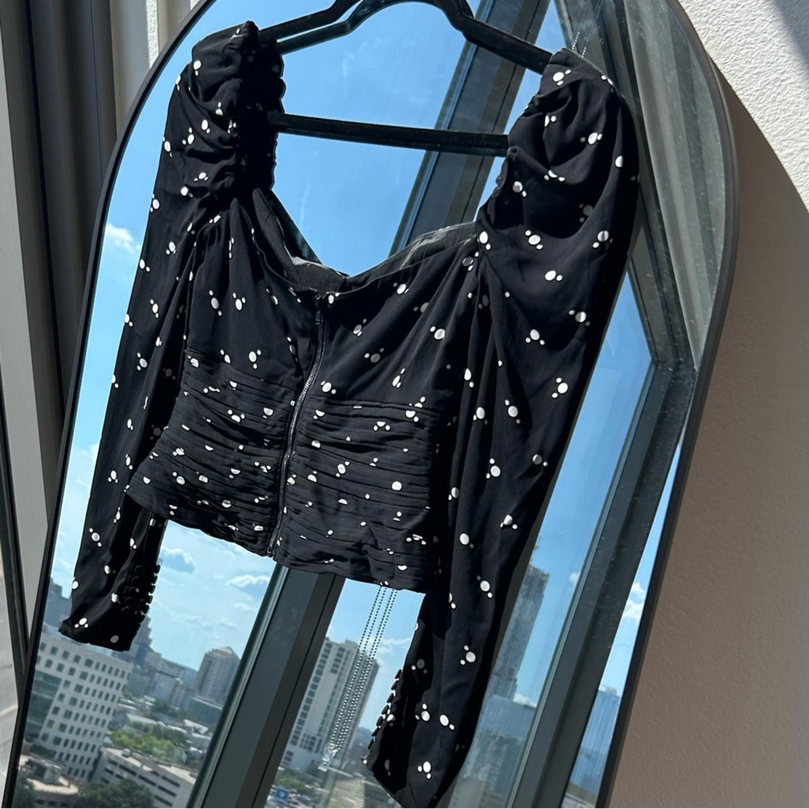 Designer Self-Portrait Black Blouse with White Dots Size XS / US 0-2 / IT 36-38 - 5 Thumbnail