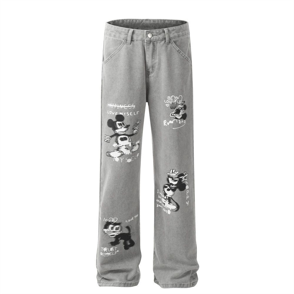Japanese Brand × Jean High street loose versatile cartoon pattern printed jeans Size US 32 / EU 48 - 1 Thumbnail