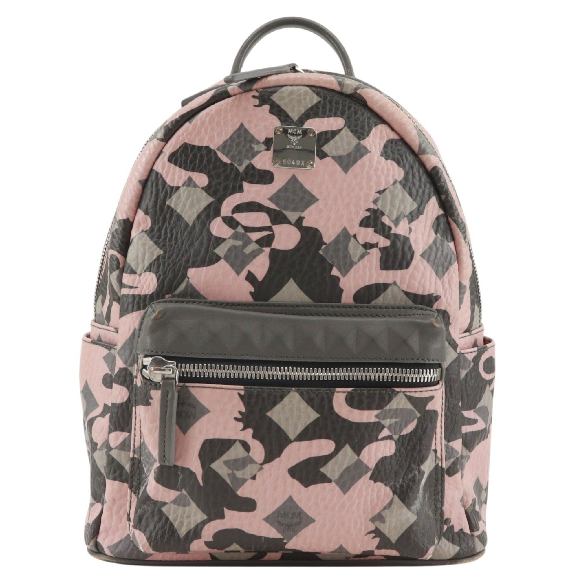 MCM MCM Studded Backpack/Daypack, Camouflage Pattern, Calfskin, Pink, 2-way, A5 Size, Double Zipper, Studs, Women's Size ONE SIZE - 1 Thumbnail