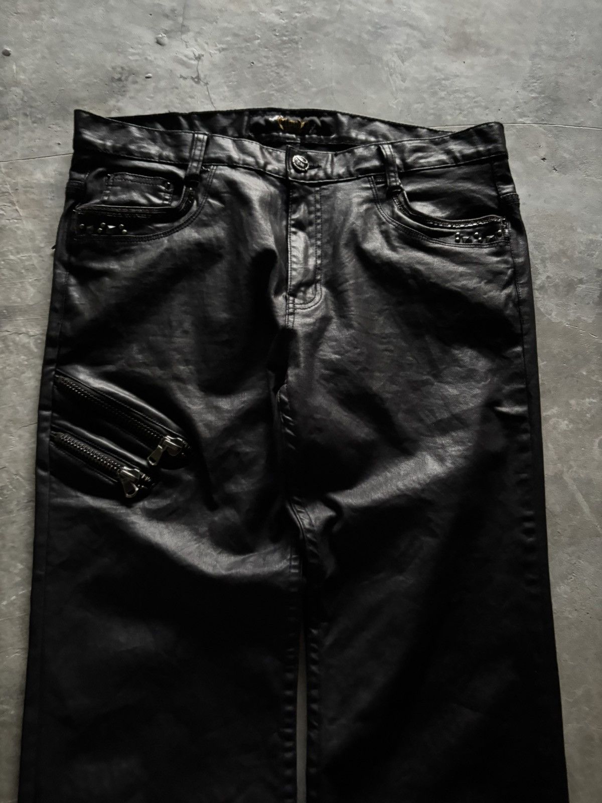 Beauty Beast × Isamu Katayama Backlash × Yasuyuki Ishii CLOUD 72 leather pant zipper sick backpocket rhinestone punk Size US 37 - 2 Thumbnail