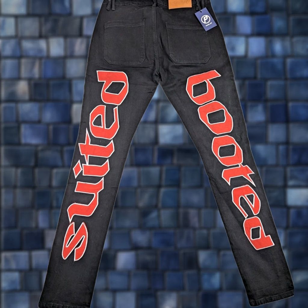 Denime Parlay Mens Skinny Jeans Black Red Denim Distressed 34x32 Size US 34 / EU 50 - 1 Thumbnail