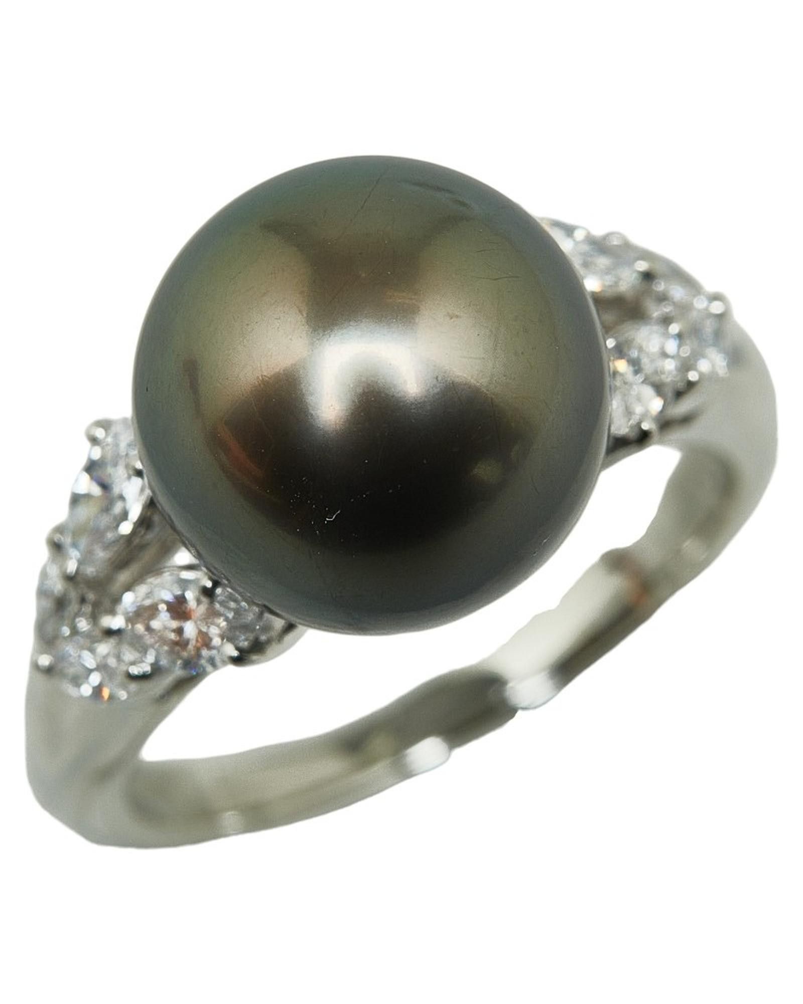 image of Platinum Diamond Pearl Ring - Sa Condition in Silver, Women's