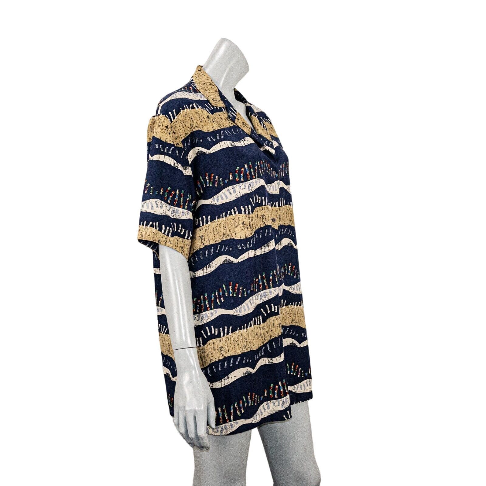 Nicole Farhi NICOLE FARHI Silk Button up Blouse Navy Multi size 10/12 Size XL / US 12-14 / IT 48-50 - 3 Thumbnail