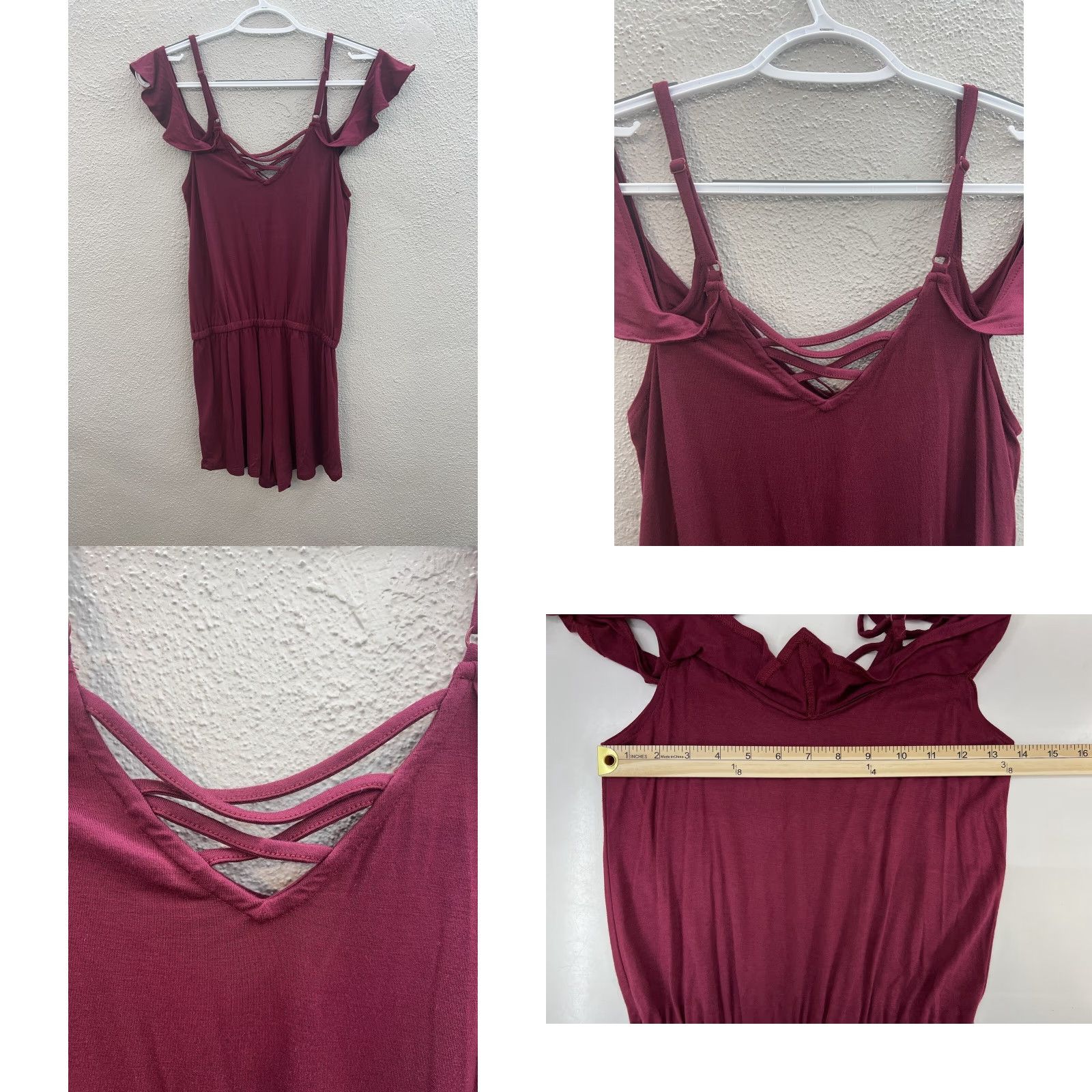 Vintage **Aeropostale Maroon Cold Shoulder Romper Size XS** User: **Vintage Aeropostale Maroon Cold Shoulder Romper Size XS** Size 26" / US 2 / IT 38 - 8 Thumbnail