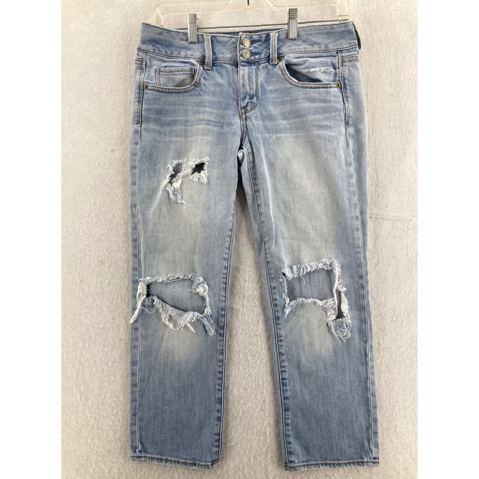 American Eagle Outfitters American Eagle Outfitters Jeans Womens 4 Artist Stretch Crop Blue Denim Distressed Jegging Slim 30 Blue Women Jeans 4 Size 27" / US 4 / IT 40 - 2 Thumbnail