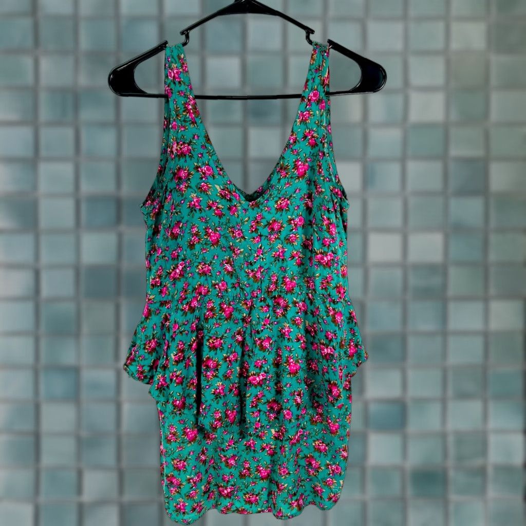 Vintage VINTAGE Pretty Good Womens Blouse Peplum Sleeveless Floral Green XS Casual Top Women's Clothing Size XS / US 0-2 / IT 36-38 - 1 Thumbnail