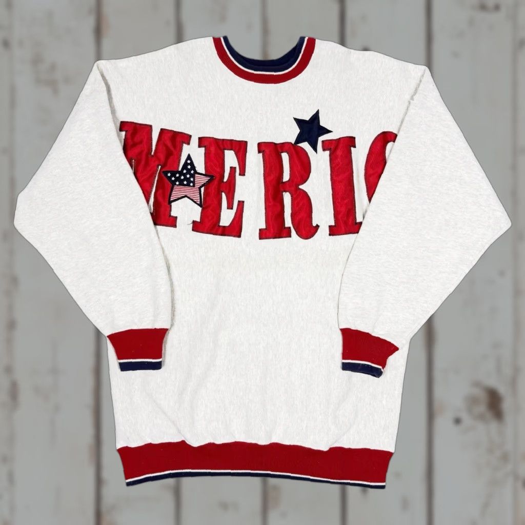 Spell VINTAGE Spell Out USA America Legends Heavyweight Crewneck Sweater Mens Large Gray Big Logo Crew Neck Pullover Knit Cotton 90s Vintage Mens Size US L / EU 52-54 / 3 - 1 Thumbnail