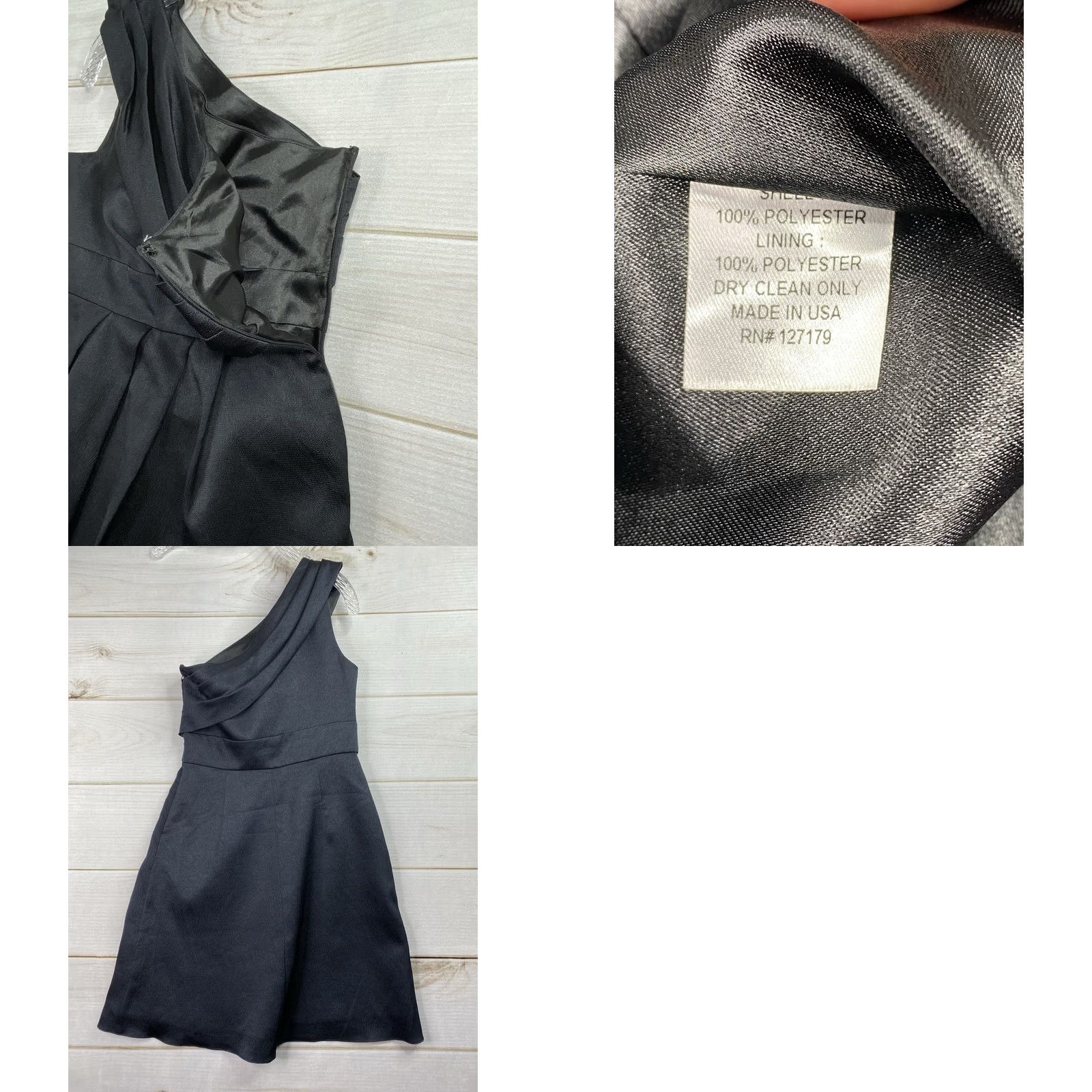 Vintage Jenny Yoo Dress Womens 6 Black One Shoulder Cocktail With Sash V Side Zip Satin Dress Size M / US 6-8 / IT 42-44 - 8 Thumbnail