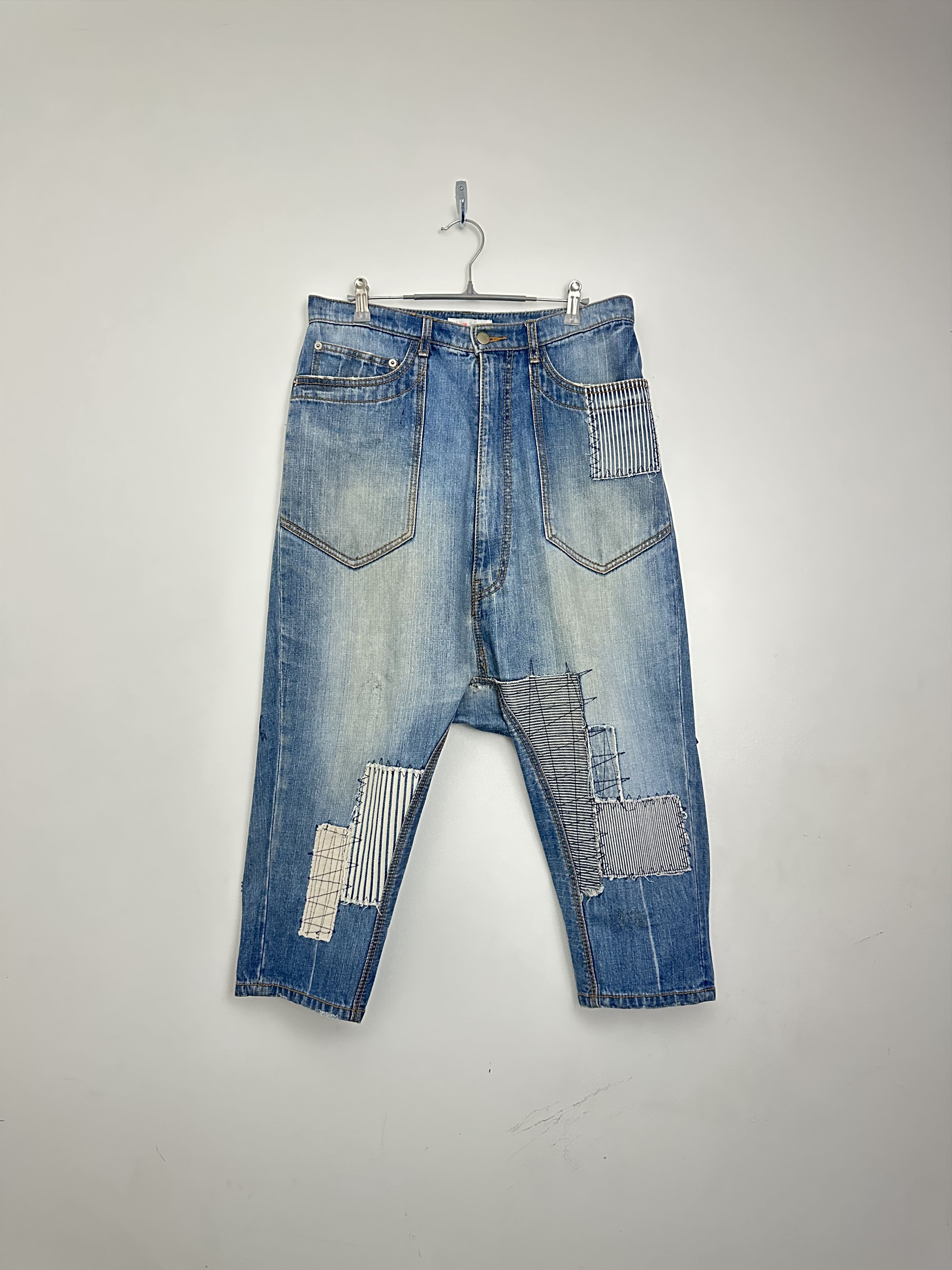 Ne-Net Ne-Net BORO SASHIKO DENIM CROPPED JEANS Size US 32 / EU 48 - 1 Thumbnail