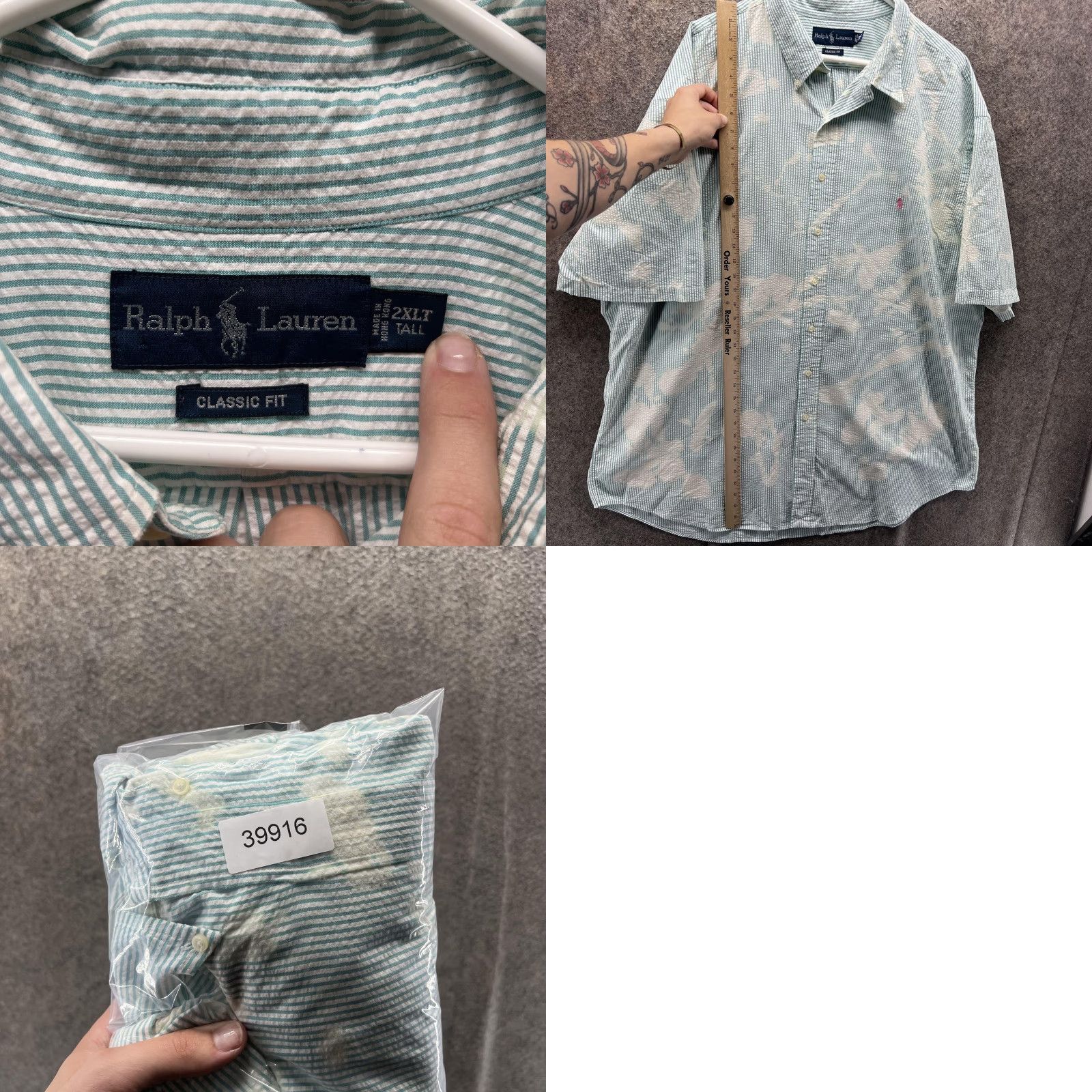Ralph Lauren Ralph Lauren Shirt Mens 2XLT Green Seersucker Short Sleeve Button Tall Bleached Size US XXL / EU 58 / 5 - 8 Thumbnail